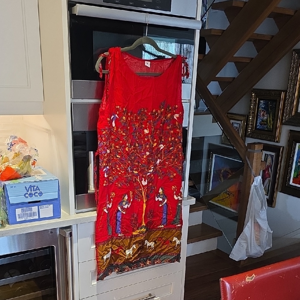Red Horse Tree Motif Sleeveless Dress Summer
